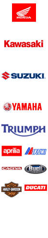 Honda, Kawasaki, Suzuki, Yamaha, Triumph, Aprilia, Benneli, Bimota, Beta, Cagiva, Ducati and Sachs motorcycles